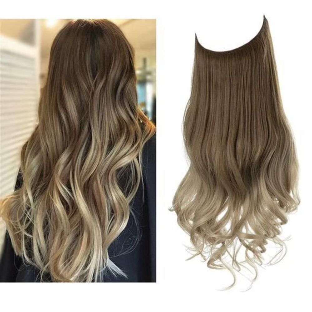 Ombre Halo Hair Extension Brown to Ash Blonde Synthetic 18" Heat Resistant